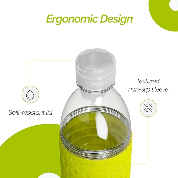 Copco Hydra 16.9 oz Water Bottle – Leak Proof, Tritan Durable, BPA Free, Dishwasher Safe, Twist Open Body for Ice & Easy Cleaning, Silicone Non-Slip Grip, Portable for Gym & Office (Lime Green)