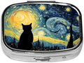 Starry Night Pill Box 2 Compartment Small Pill Case,Portable for Pocket or Purse Pill Organizer Pill Container Holder with Mirror to Hold Vitamins, Medication, Fish Oil and Supplements