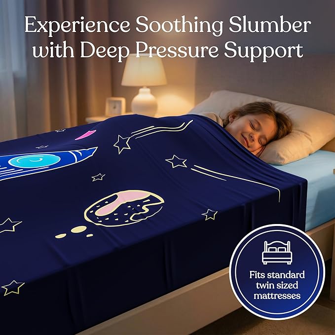 Deep Pressure Sensory Bed Sheet – Queen Sensory Compression Sheet Breathable Sleep Pod Blanket for Better Sleep Support – Calming Compression Blankets for Kids and Adults Rocketship Design