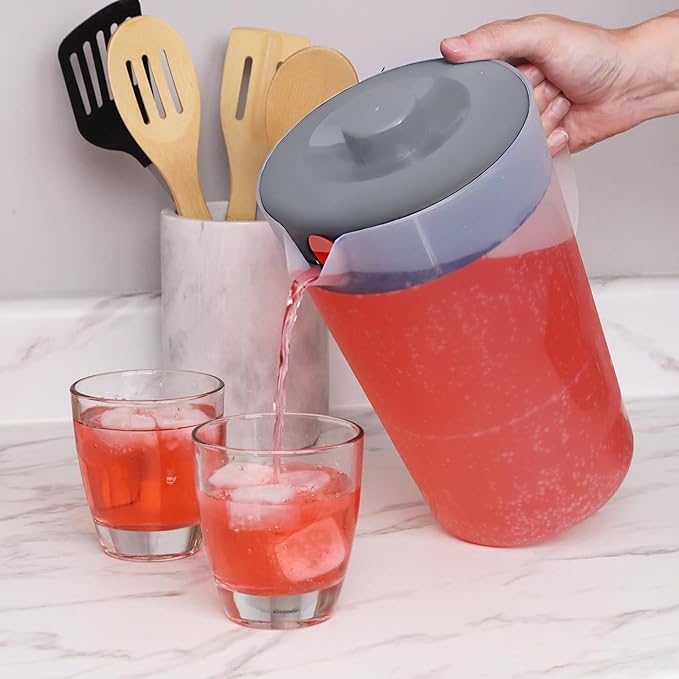 Water Pitcher with Lid 1 Gallon Pitcher, Freezer/Dishwasher Safe, BPA Free & Phthalate Free - Gray