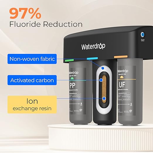 Waterdrop TSB-UF 0.01 μm Ultra Filtration Under Sink Water Filter System, 9 Layer Under Sink Water Filtration System, Reduces Chlorine, Fluoride, Taste and Odor, with A Separate Faucet, Quick Change