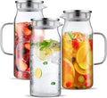 Bivvclaz 3 Pack 2 Liter 68 oz 2.1 Qt Glass Pitcher with Lid and Handle, Water Pitcher for Fridge, Glass Carafe for Hot/Cold Water, Large Iced Tea Pitcher for Coffee, Juice and Homemade Beverage