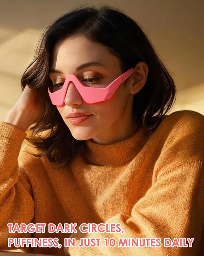 UTK Under Eye Red Light Therapy Device, 630nm Red Light Glasses for Eye Bags, Dark Circles, Puffiness, Rechargeable & 39g Ultra-Light, Gift for Women (Pink)