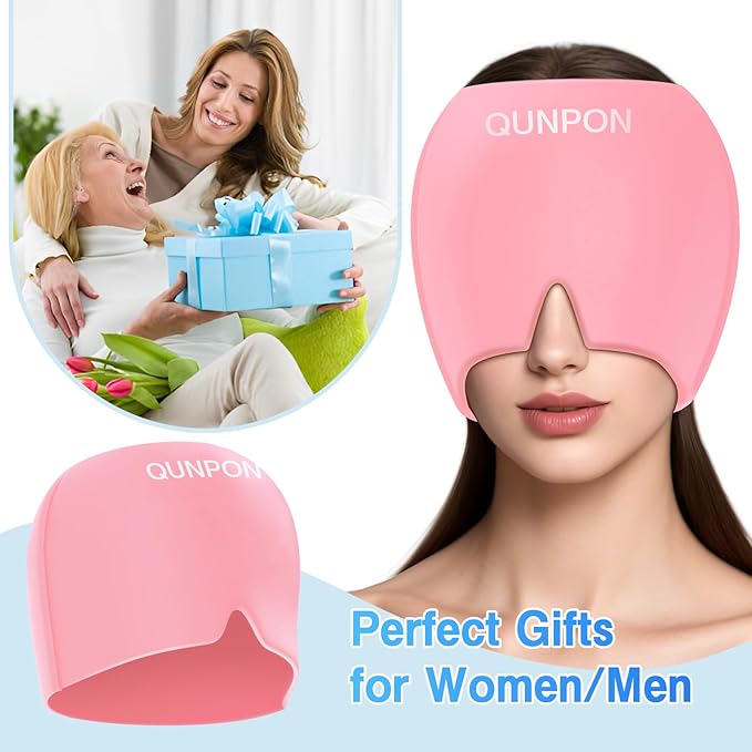 Valentines Day Migraine Relief Cap Gifts for Her HimHeadache Relief Cap Ice Pack Mask,Cooling Gel Head Wrap for Tension,Stress,Hangover,Puffy Eyes Gifts for Women Men Mom-Pink
