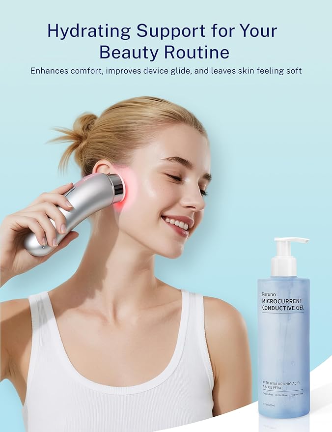 10oz Microcurrent Conductive Gel – Hydrating Gel with Hyaluronic Acid & Aloe Vera – Fragrance-Free, Paraben-Free, Non-Irritating – Safe for All Skin Types