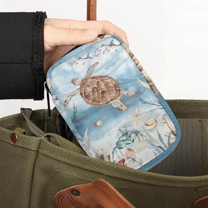 Sea Turtle Algae Fish Starfish Pill Case Weekly Medicine Organizer with Travel Bag Seven-Day Pill Box Vitamin Supplement Box Fish Oil Pills Holder