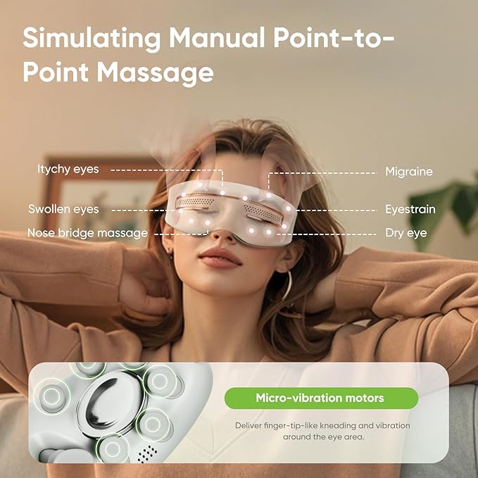 Eye Massager with Heat and Cooling, Smart Sleep Mask for Migraine & Headache Relief with Bluetooth Music, Face Massager, Mask for Migraine and Dry Eye Relief, Birthday Gifts for Mom Dad Men and Women