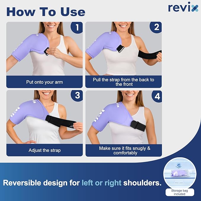 REVIX Shoulder Ice Pack for Rotator Cuff Cold Therapy, Gel Ice Pack Reusable for Arm Discomfort & Fatigue, Shoulder Targeted Relief Compression Sleeve, Flexible Fit for Women, Lady, Female, Girl