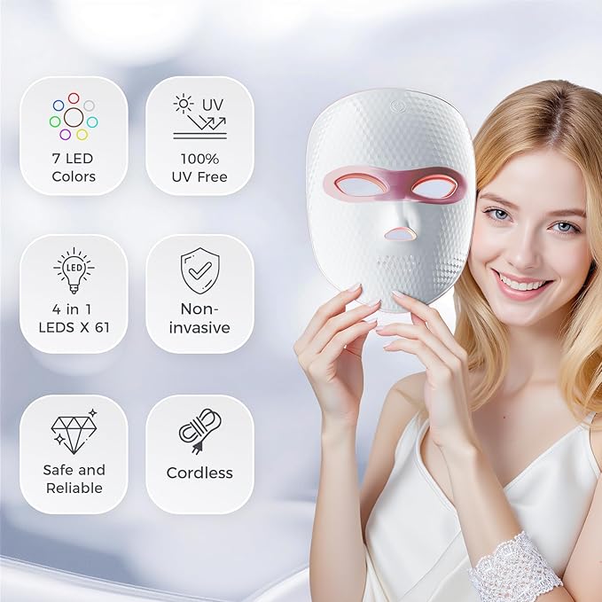 Red Light Therapy for Face-LED Face Mask Light Therapy with 3 Gears,2500mAh Battery,Infrared Red Light Therapy Mask for Home Working Travel Yoga Sleep