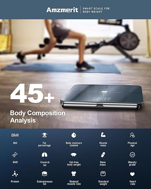 Smart Scale for Body Weight, 8-Electrode Larger Platform Digital Scale for Weight Fat BMI 50 Body Composition Measurement, Bluetooth & Wi-Fi Digital Bathroom Scale, Rechargeable, Dark Gray