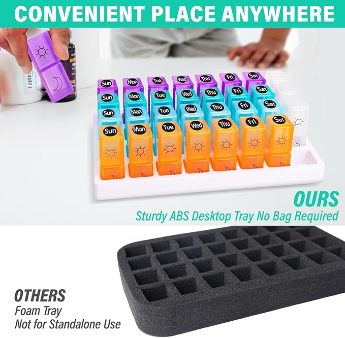 Monthly Pill Organizer 2 Times a Day, 2-in-1 for Home & Travel, 31 Day Pill Box AM PM with Cutter & Travel Bag, Portable Soft One Month Pill Box with Weekly Stickers for Medication & Vitamins