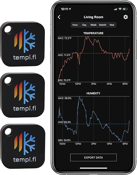 (3) tempi.fi Mini Wireless Temperature and Humidity Sensors - Developed in The USA - 24/7 Data Logger with Alarm – Bluetooth Smart Thermometer and Hygrometer - Bluetooth Only - Not Wi-Fi