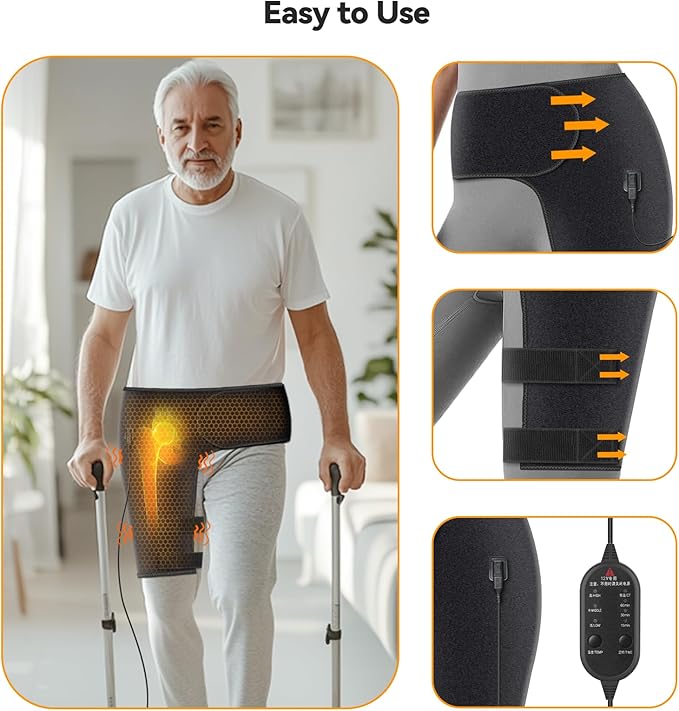 Yabuu Heated Massage Waist Hip Support Brace Heating Pad for Sciatica Pain Relief Hot Physical Therapy Waist/Lower Back/Thigh/Buttock Gift for Men Women