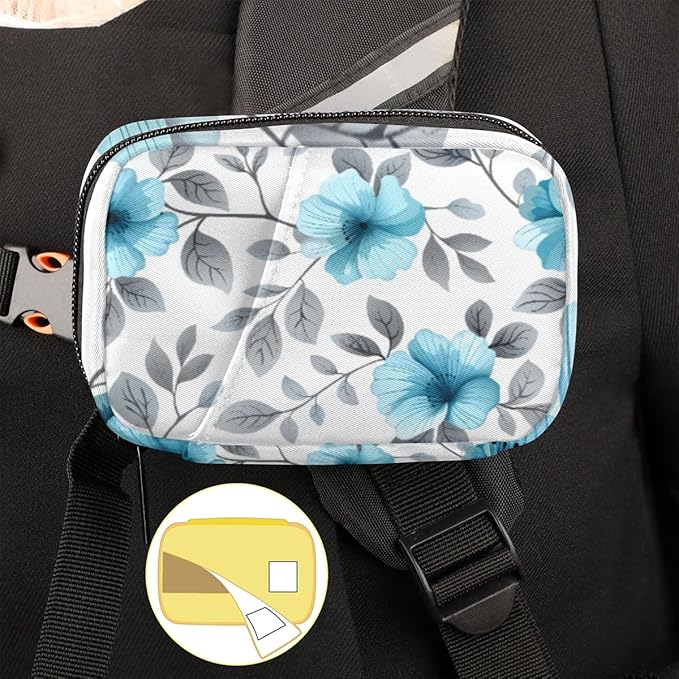 Portable Pills Organizer for Purse, Pill Cases Organizers 7 Day Medicine Travel Case, Personal Week Pill Organizer Cute Zipper Medication Bag Containers for Vitamin, Supplement (Blue Floral)