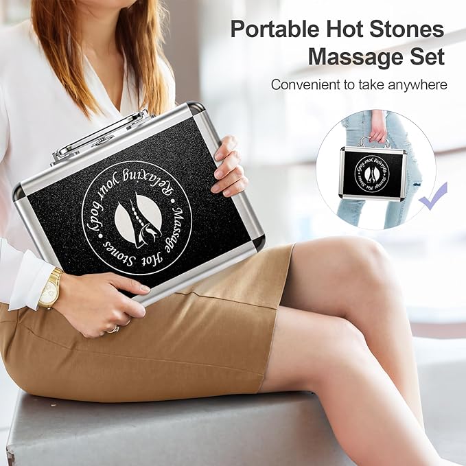 Hot Stones Massage Set, 14Pcs Basalt Portable Stone Kit with Warmer, Professional Rocks for Home Spa Warming Therapy Relaxing Pain Relief