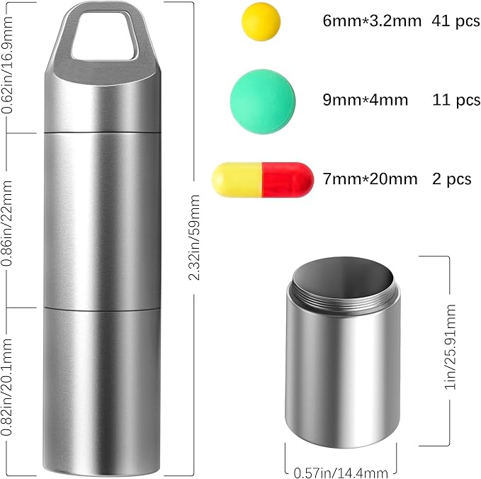 Small Pill Holder Keychain(2 Compartments Design), Portable Metal Pill Case Waterproof Pill Box Container Mini Stainless Steel Pill Organizer for Travel Purse Pocket