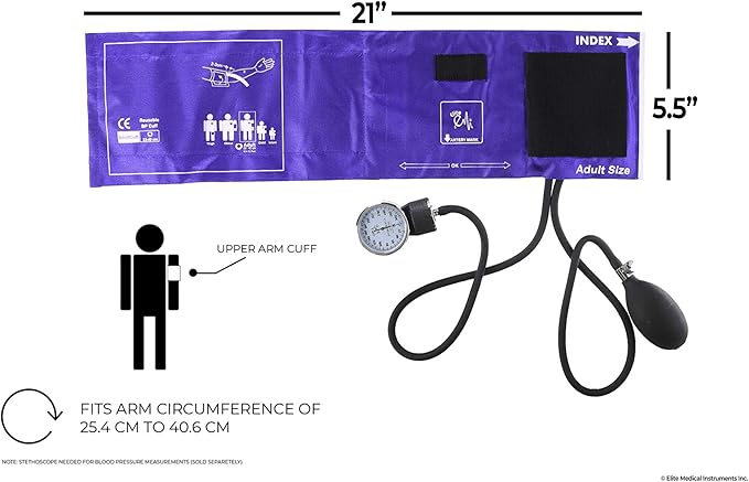 EMI Deluxe Aneroid Sphygmomanometer Manual Blood Pressure Monitor Adult Cuff Set with Case - #217 (Purple)