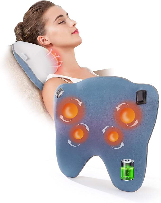 Cordless Back Massager with Heat, Neck Massager for Pain Relief Deep Tissue, Shiatsu Back and Neck Massage Pillow, Full Body Use, Relax at Home Office and car