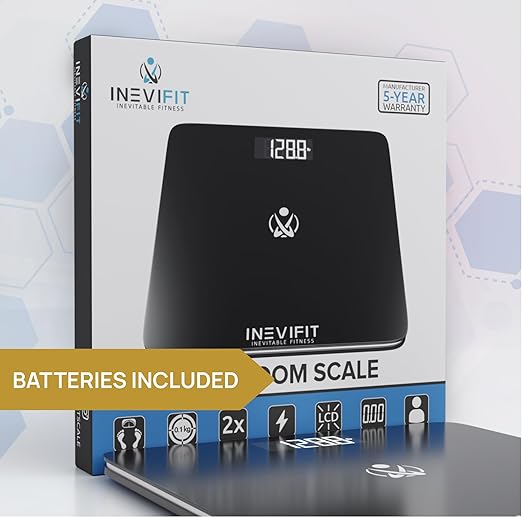INEVIFIT Bathroom Scale, Highly Accurate Digital Bathroom Body Scale, Measures Weight up to 400 lbs. Includes Batteries
