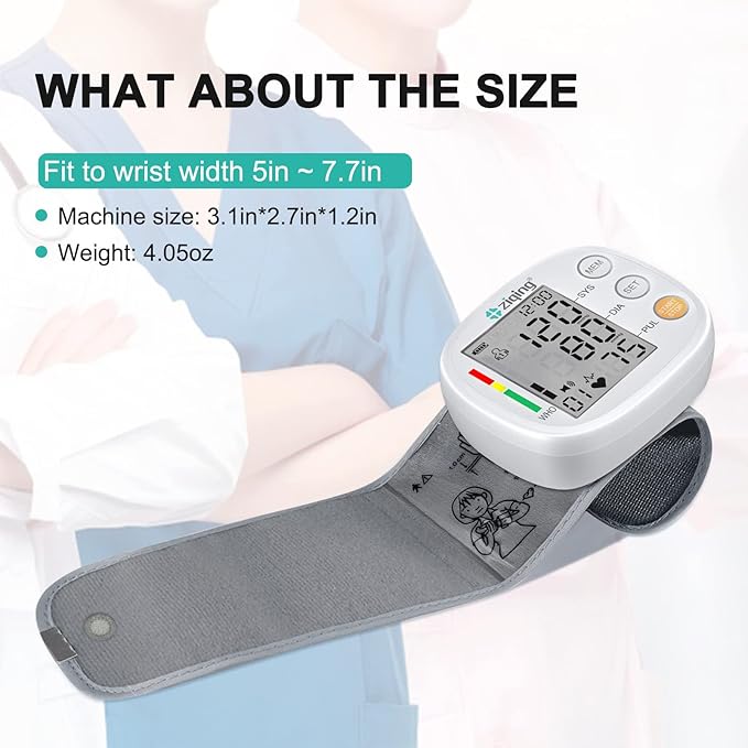 Wrist Blood Pressure Monitor, Rechargeable Bp Cuff Wrist & Accurate 2x99 Data Large LCD Screen Display for Home/Trave/Office Use