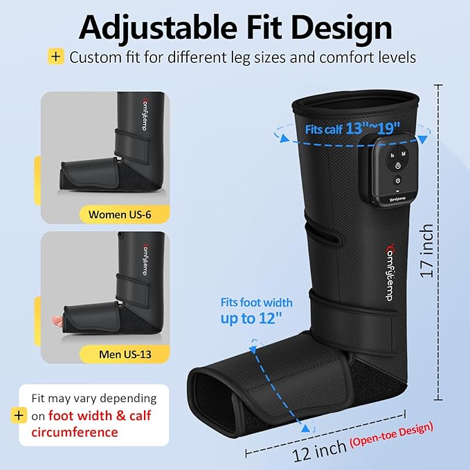 Comfytemp Cordless Air Compression Leg Massager for Circulation and Pain Relief FSA, Portable Foot and Calf Compression Boot for Swelling, HSA Eligible, Ideal for Mom Dad (1 Pack, Fits Calf 13"~19")