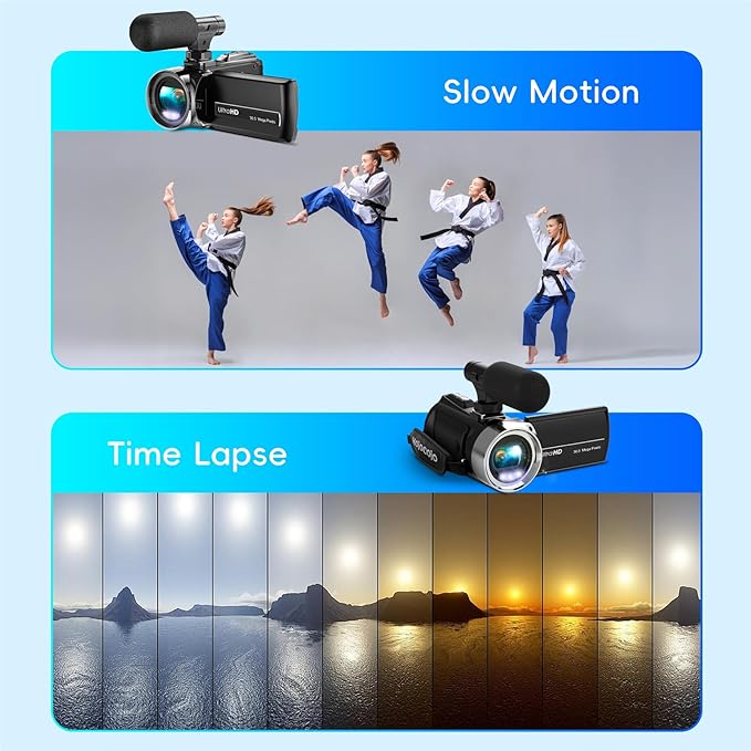 4K Video Camera Camcorder UHD 36MP Vlogging Camera for YouTube 18x Digital Zoom 3" 270° Rotation IPS Screen Video Camcorder with Fill Light, Mic, 32GB Card, Battery