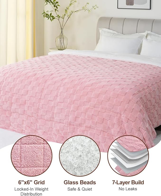 Kivik Dual Sided Weighted Blankets for Adults, Buttery Soft Stylish Checkered Heavy Blankets for Couch Sofa Bed - Ultra-Fluffy Fabric Brings Cloud-Like Comfort (60"x80", Pink, 15 Pounds)