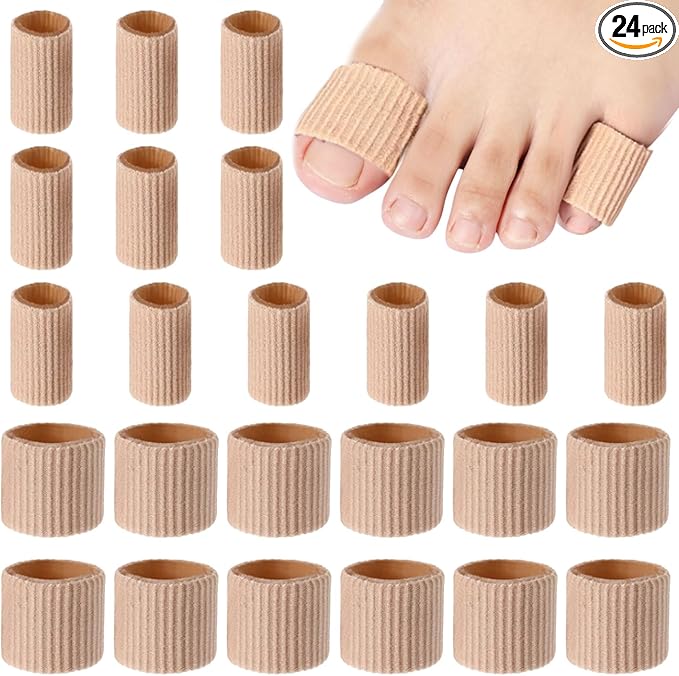 Blulu 24 Pieces Toe Tubes 0.98 Inches Cushion Tube Corn Pads for Toes Sleeves Soft Gel Protectors for Cushions Corns Blisters Calluses 3 Size (Skin Color,Large,Small)