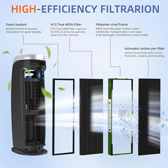 FLT4825VO HEPA Toxin Absorber Filter B Replacement Compatible with G-Guardian Air Purifiers AC4825 AC4825E AC4825W AC4300 AC4800 AC4900 AC4850,2 H13 True HEPA Filters+8 Carbon Pre-Filters