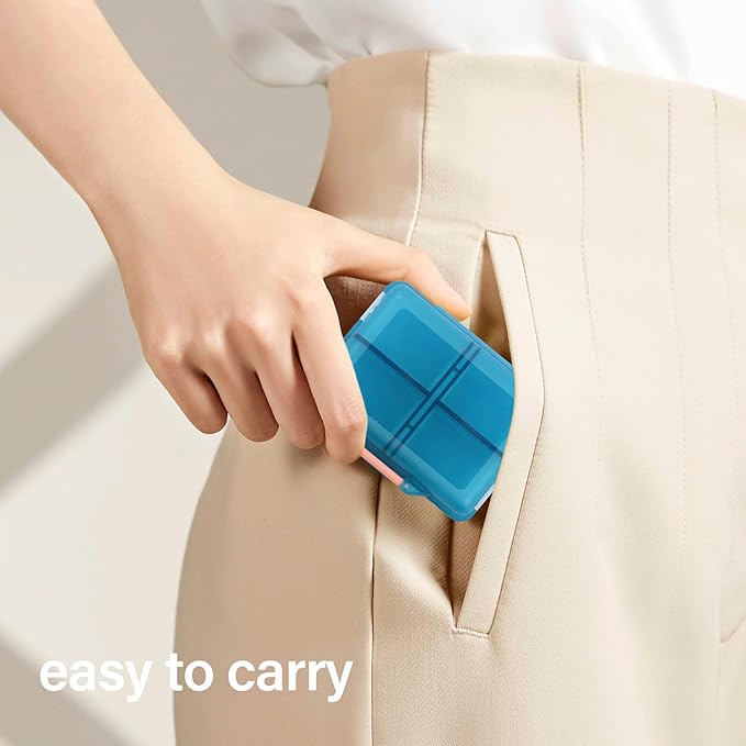 Travel Pill Organizer Small 8 Grid Compartments Pill Holder Box - Portable Medicine Container Case - Daily Weekly Medication Organizer
