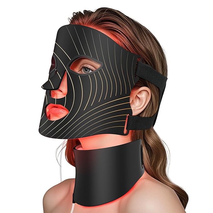 LED Light Therapy Mask Skin Care Mask, LED Red 630±5nm & NIR 830nm Wavelength for Home Use (High-end black)