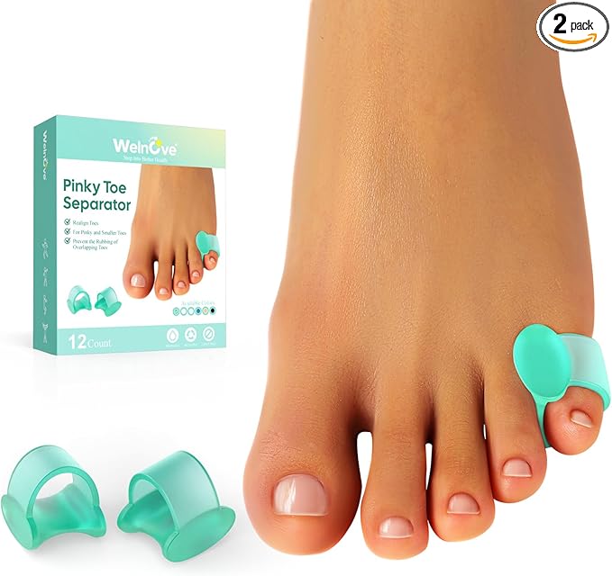 Welnove Gel Toe Separator - 12 Pack Pinky Toe Spacers - FSA/HSA Eligible Little Toe Cushions, Small Toe Sleeves for Preventing Rubbing & Reducing Pressure (Green)