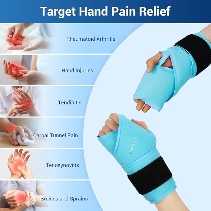 Comfytemp 24.5" Extra Long Wrist Ice Pack Wrap for Carpal Tunnel Relief, Reusable Gel Wrist Brace Hot Cold Compress for Hand Forearm Pain, Injuries, Arthritis, 2 Packs