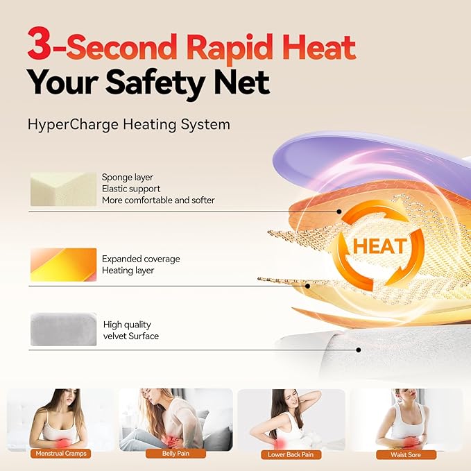 Portable Heating Pad for Period Cramps Relief Vibrating Menstrual Heating Belt for Women, 5000mAh with 7 Heat Levels and 7 Modes for Menstrual, Pain Relief for Back & Stomach - Purple