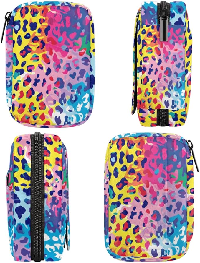 Portable Pills Organizer for Purse, Pill Cases Organizers 7 Day Medicine Travel Case, Personal Week Pill Organizer Cute Zipper Medication Bag Containers for Vitamin (Colorful Leopard Print)
