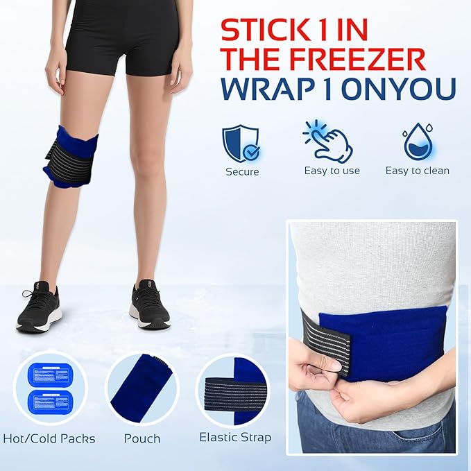Ice Packs for Injuries Reusable (3-Piece Set) – Hot and Cold Ice Packs for Knee, Reusable Gel Wraps Support, Adjustable Ice Pack Pain Relief for Shoulders, Back Joints Muscles, Knees, Arms and Legs