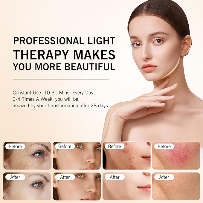 Red LED Light Therapy Lamp for Face, 5-Color Facial Beauty Device with 630nm & 850nm Near Infrared Red Light Therapy for Desk with Adjustable Stand, Timer and Protective Glasses, Home and Travel Use