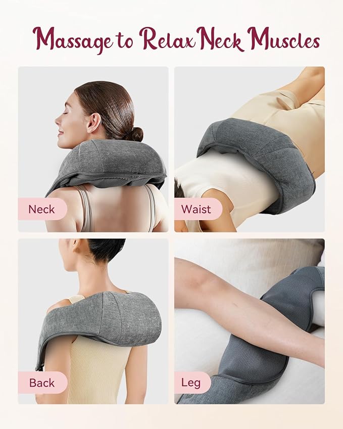 Cordless Neck Massager for Pain Relief Deep Tissue, Kneading Shiatsu Neck and Shoulder Massager with Heat,Cordless Massager for Back and Shoulder Pain, Gifts for Women Men Home Office Christmas