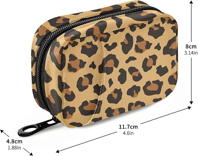 Leopard Print Pill Box 7 Day Pill Case Travel Pill Organizer Bag with Zipper Portable Weekly Vitamin Medicine Supplement Holder Pouch Bag