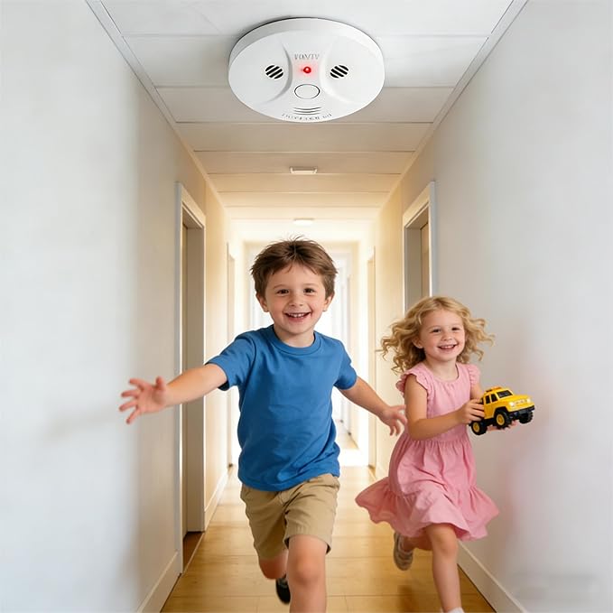 4 Pack Smoke Detector Fire Alarms Battery Operated with Photoelectric Sensor and Silence Button, Travel Portable