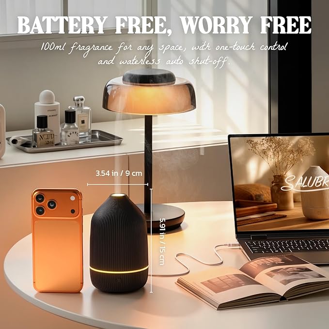 Essential Oil Diffuser, 100ml Aromatherapy Diffuser, Mini Ultrasonic Diffuser for Essential Oil, Home, Office, Cool Mist Humidifier with 7 Led Light, Auto Shut-Off, Black