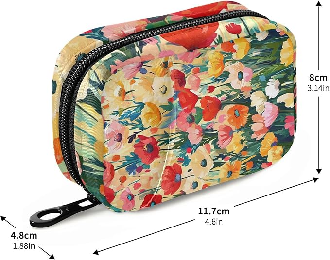 Colorful Poppy Festival01 Travel Pill Organizer Case Box Container Weekly Portable Vitamin Medicine Holder Storage Bag with Zipper Removable