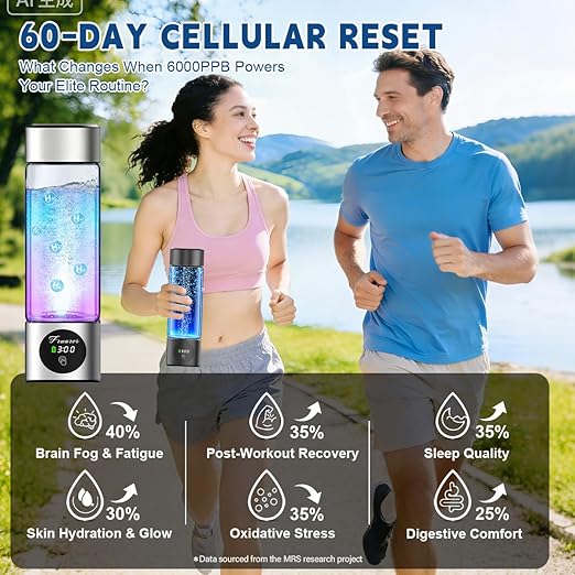 Hydrogen Water Bottle Generator - SPE/PEM Tech Hydrogen Water Machine - 6000 PPB Portable hydrohealth Water Bottle for Kidney Health Hydrogen Bottle with OLED Display (R Touch/Sliver/Coated)