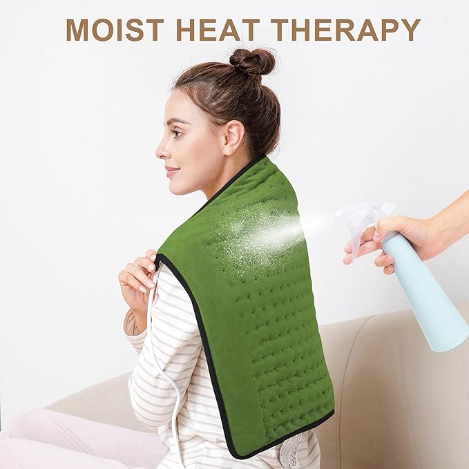 Deepsoon Heating Pad,Electric Heating Pads for Back,Neck,Abdomen,Moist Heating Pad for Shoulder,Knee,Arms,Legs,Dry/Moist Heat & Auto Shut Off,Christmas Gifts for Men and Women,Green Black,24x20 Inch