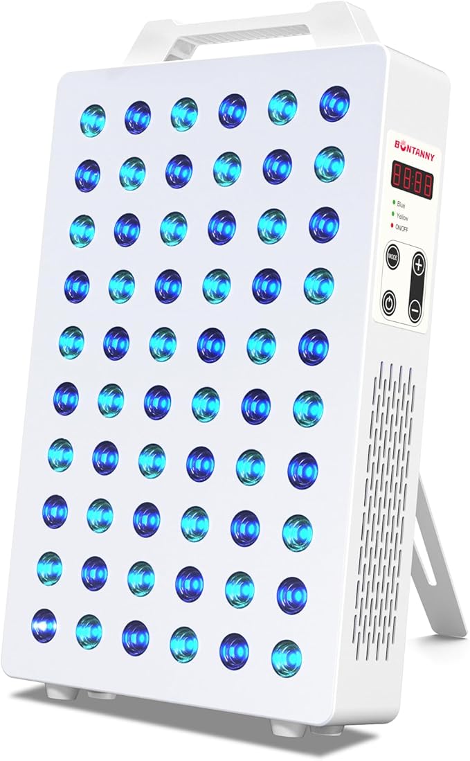 Blue/Yellow Light Therapy, 450/480/590nm 3 Wavelengths Blue Yellow Light Device with 60 Dual Chip Clinical Grade LEDs, Remote Control, Timer for Face, Body, Improve Skin, BO-300 (White)