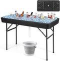 Giantex 4 FT Folding Ice Cooler Table with Drain & Bucket, Removable Skirt, No Assembly, Portable Fill and Chill Table for Food Drink Beverage, Foldable Party Ice Bin for Camping BBQ, Black