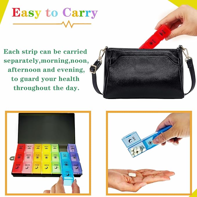 Pill Organiser, Large Tablet Organiser, Weekly Pill Box 7 Day 3 Times a Day, Medication Organizer, Medicine Storage Box with Dust-Proof Container for Fish Oil/Vitamin.
