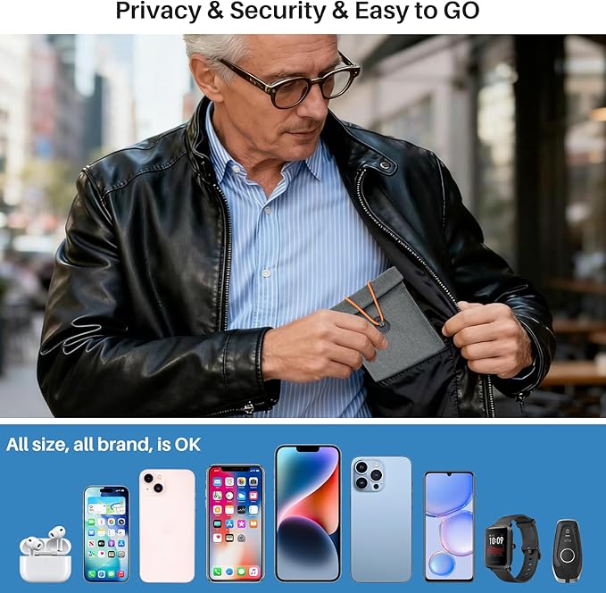 Faraday Bags for Phones 2 Pack, Signal Blocking Case Anti Hacking & Tracking, Faraday Cage for Car Keys Fob, RFID GPS 5G WiFi Bluetooth Shielding, Waterproof Privacy Protection Pouch for Cell Phone