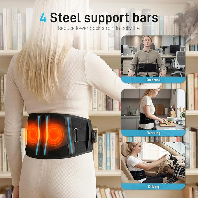 Cordless Heating Pad for Back, 47.2" Extendable Wearable Heating Pad with 3 Heat & Vibration Massage, 5000mAh Battery-Powered for Long Workdays & Cold Weather - Black