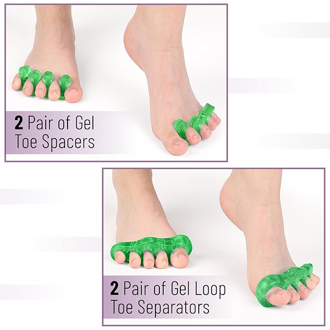 Dr. JK- ToePal Gel Toe Separator, 4 Pairs, Toe Spacers, Bunion Corrector, Green & Blue